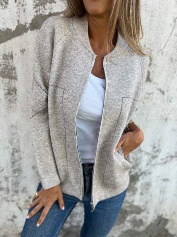 CLEARANCE SALE🔥Casual Round Neck Zipper Thin Jacket-retrostrom