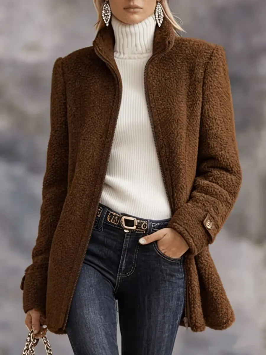 CLEARANCE SALE🔥 Casual Solid Color Long Sleeve High Neck Women'S Versatile Plush Coat-retrostrom