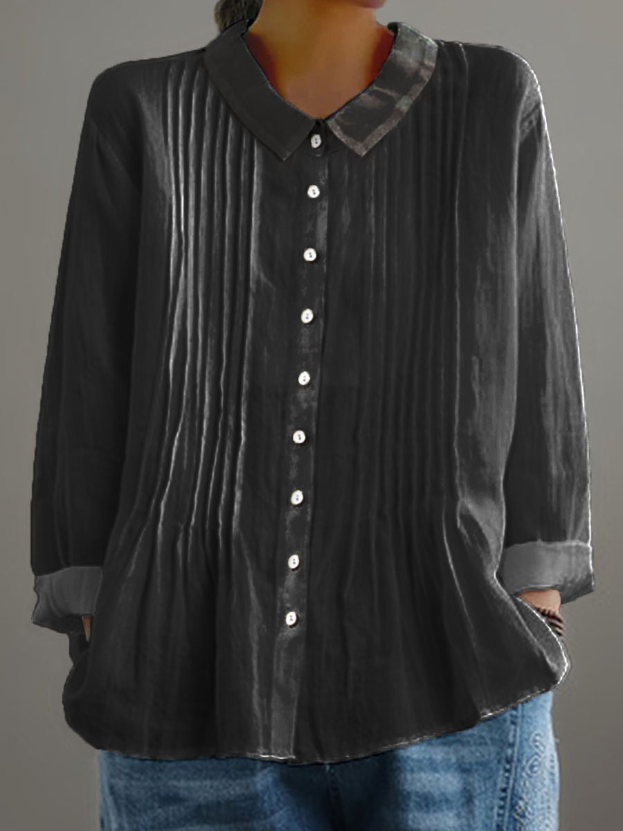 Women's Solid Color Art Casual Cotton And Linen Ruffle Shirt