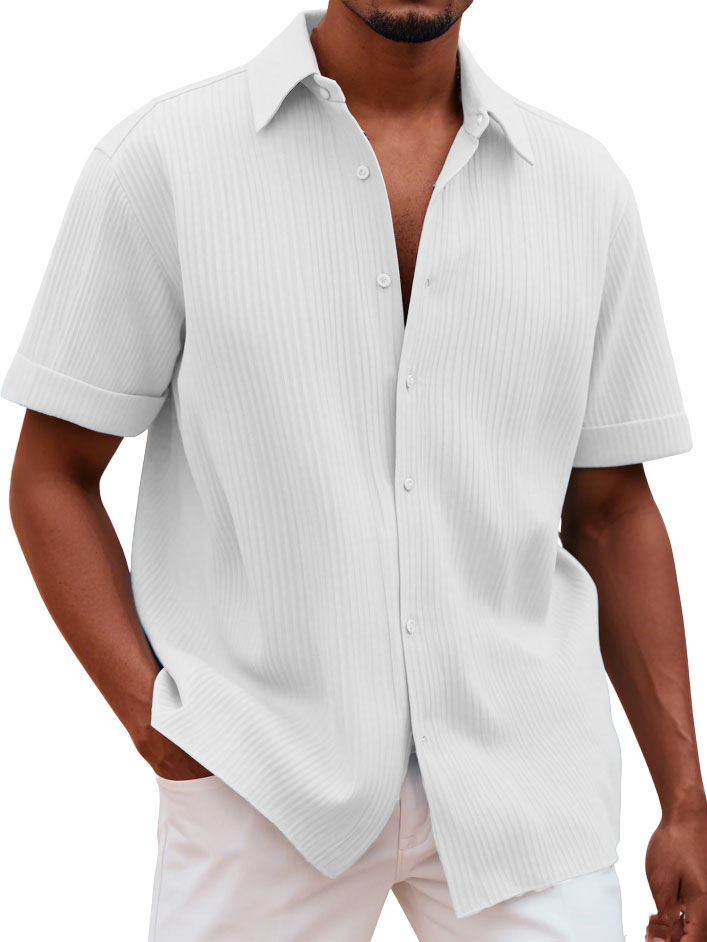 Men's Fashionable Casual Pitted Fabric Short-Sleeved Shirt-retrostrom