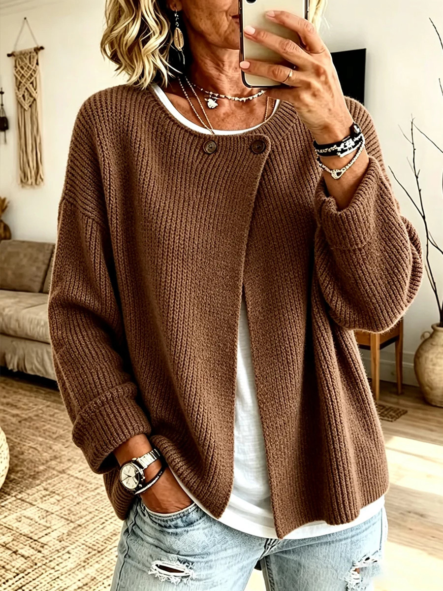 Women's Cozy Ribbed Knit Cardigan with Button Accents