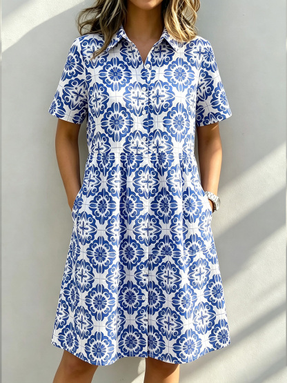 New Arrivals🔥 Santorini Inspired Print Shirt Dress