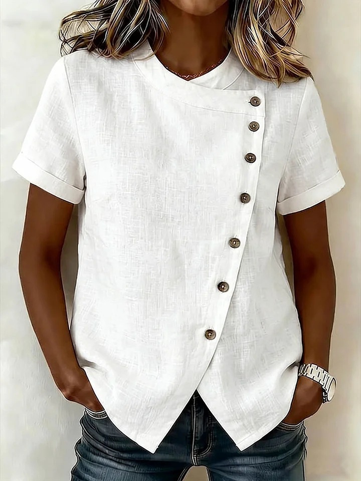 New Arrivals🔥Women's Casual Side Button-up Cotton Linen Top-retrostrom