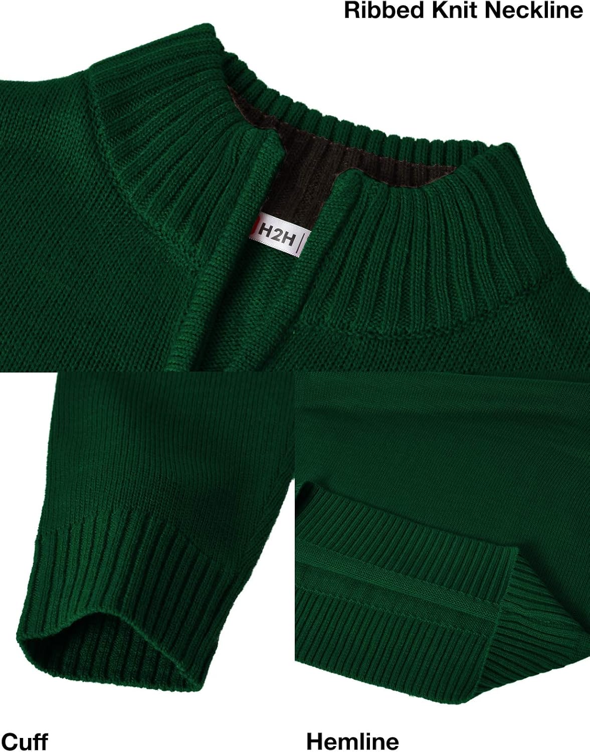 H2H Mens Casual Slim Fit Pullover Sweaters Long Sleeve Knitted Fabric Zip Up Mock Neck Polo Sweater-retrostrom