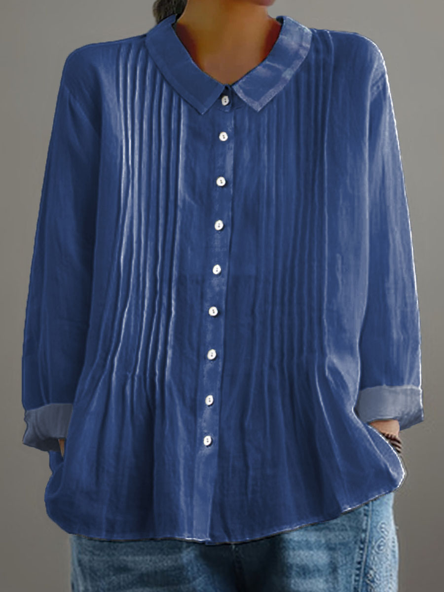 Women's Solid Color Art Casual Cotton And Linen Ruffle Shirt