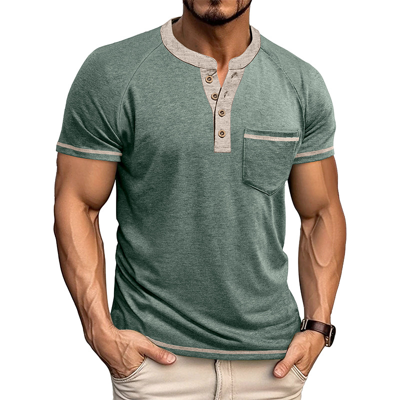 Men's Colorblock Short Sleeve Henley Shirt-retrostrom