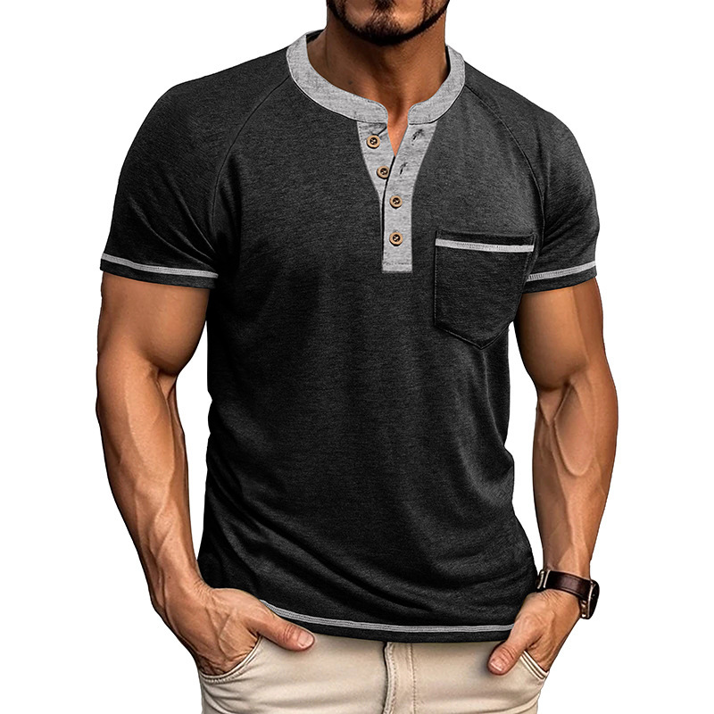 Men's Colorblock Short Sleeve Henley Shirt-retrostrom