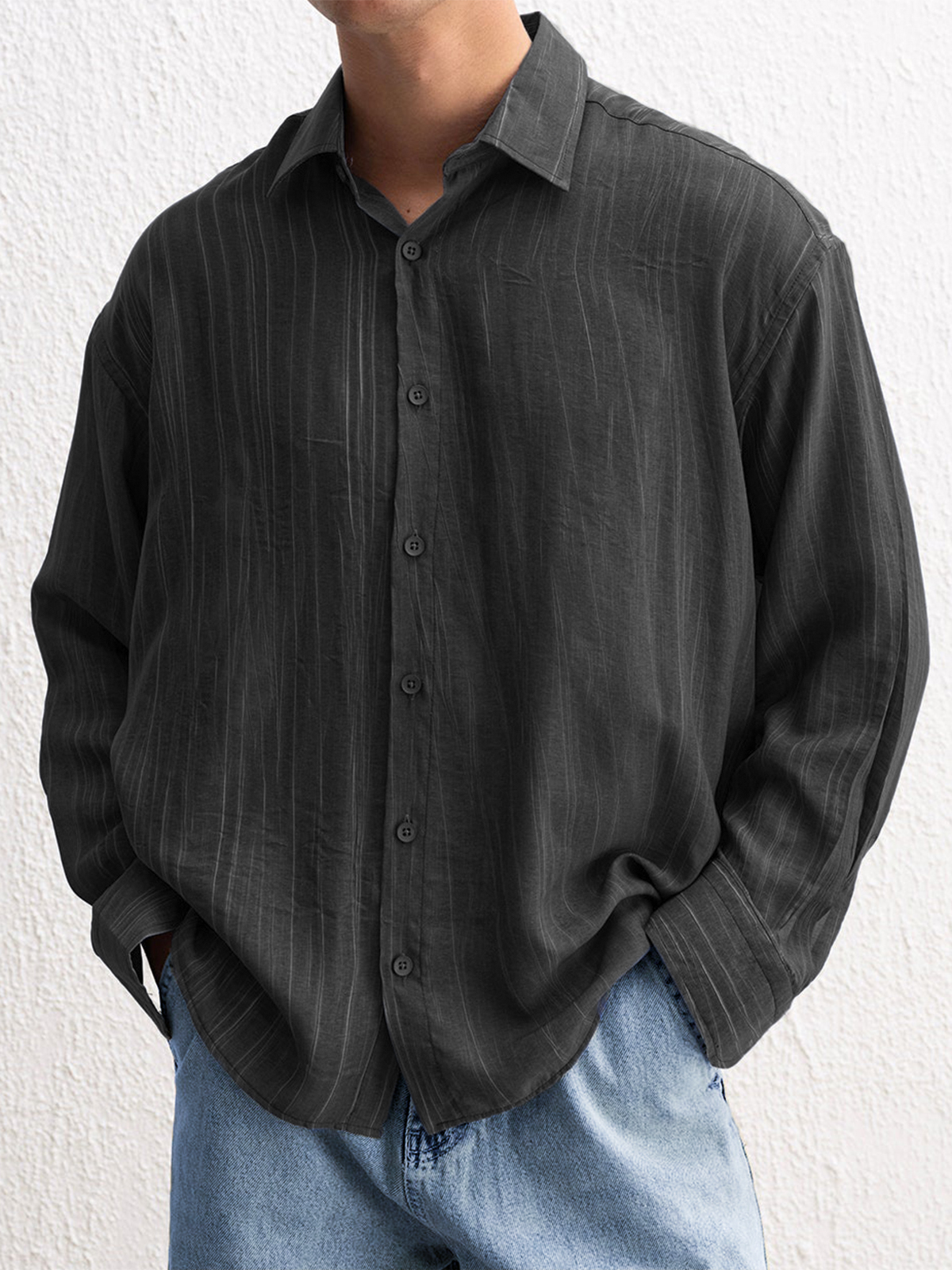 Men's Stylish Textured Casual Button-down Everyday Long Sleeve Shirt-retrostrom
