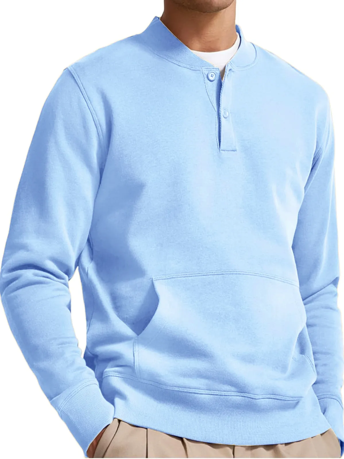 Men's Henley Casual Long Sleeve Stylish Button Pocket Pullover Sweatshirt-retrostrom