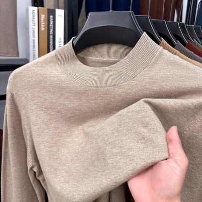 2025 Autumn and Winter Men's Stand Collar Cashmere Casual T-shirt-retrostrom