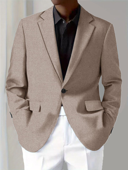 Men's Casual Solid Notch Lapel One Button Blazer-retrostrom