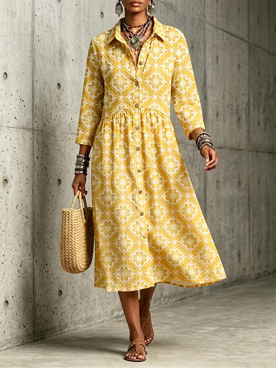 New Arrivals🔥 Mediterranean Bloom Print Midi Dress-retrostrom