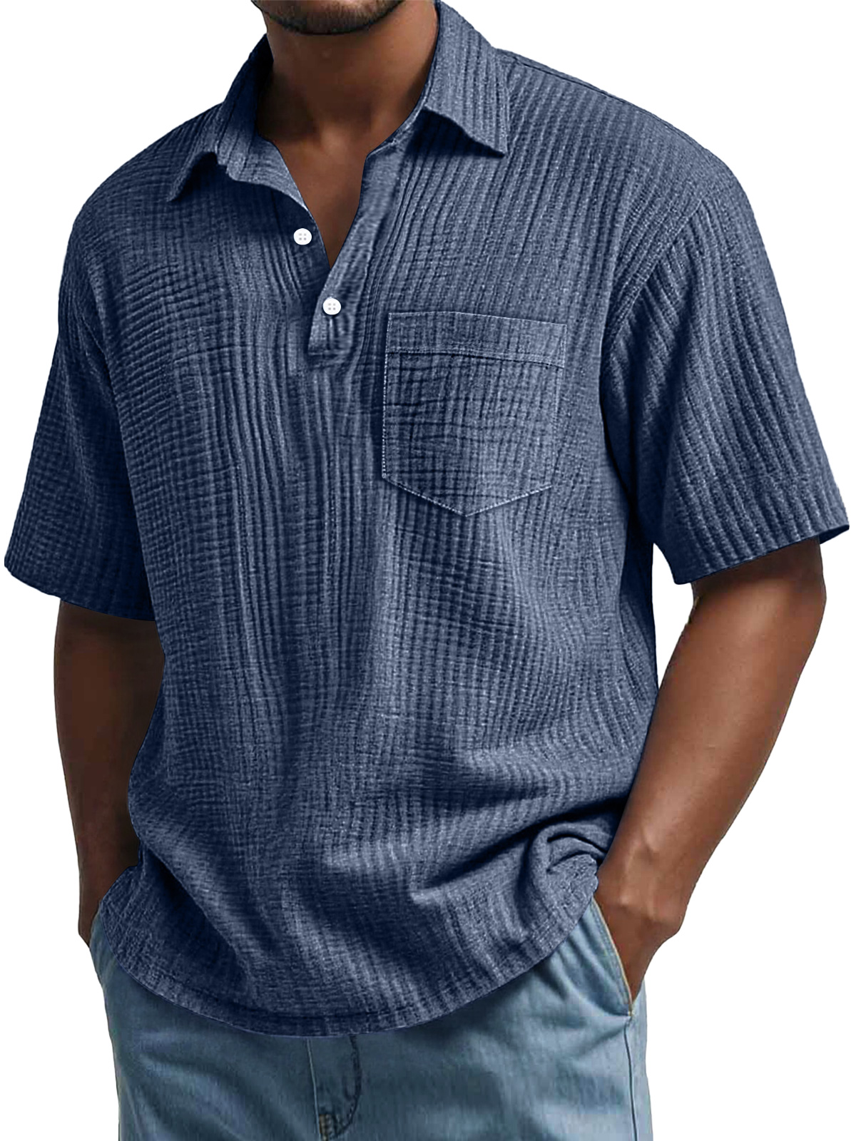 Men's Daily Pleated Casual Lapel Pocket Short Sleeve POLO Shirt-retrostrom