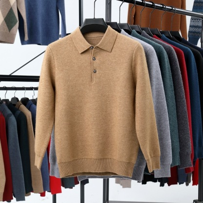 2025 Men's autumn and winter new men's business cashmere knitted polo-retrostrom