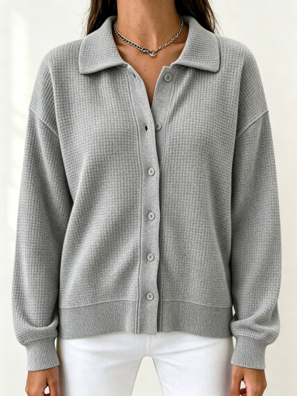 New Arrivals🔥 Classic Waffle Knit Collared Cardigan-retrostrom
