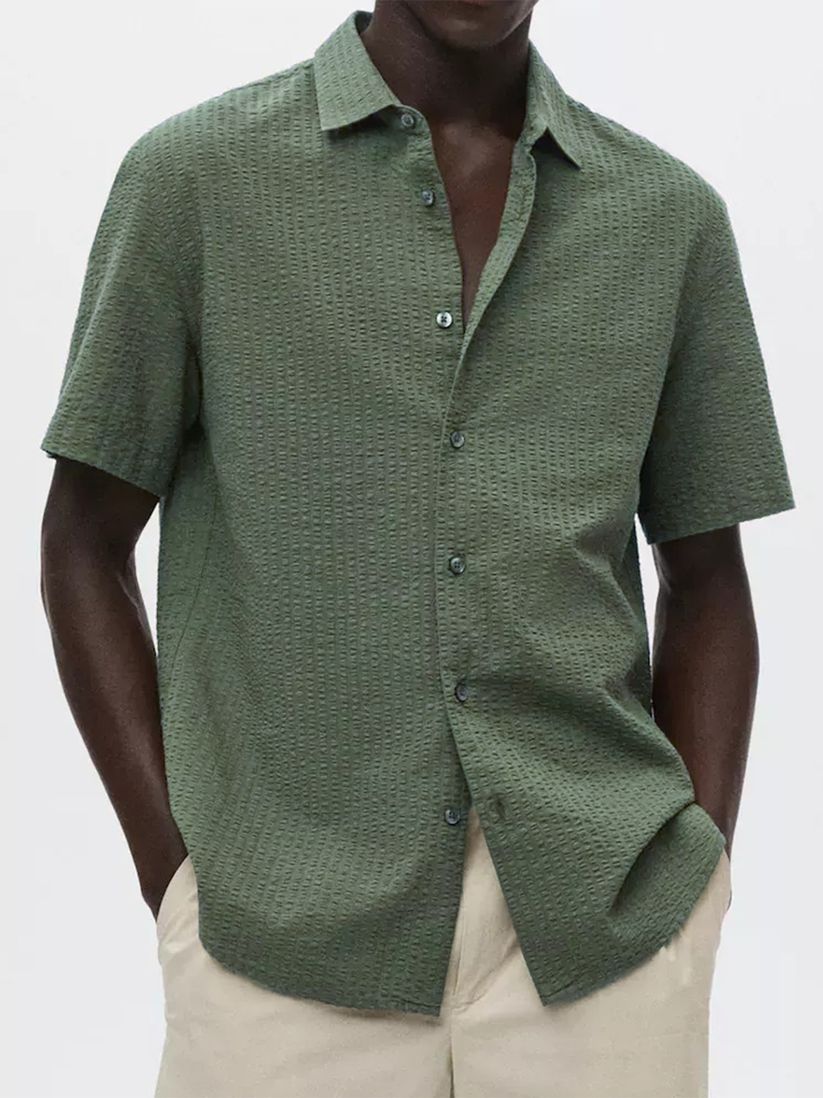 Men's Textured Seersucker Casual Vacation Lapel Short Sleeve Shirt-retrostrom