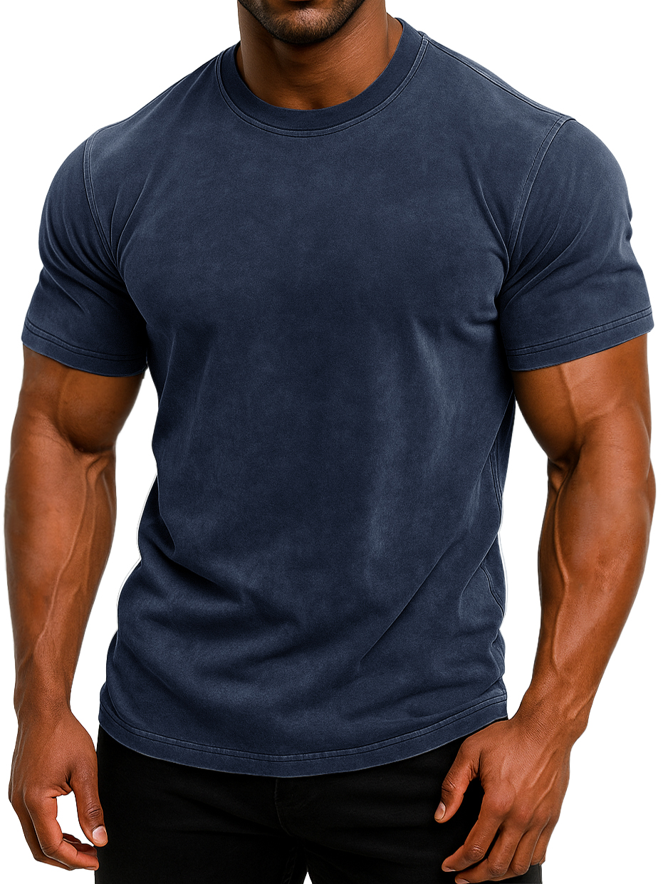 Men's 100% Cotton Retro Washed And Distressed Daily Slim Fit Short-sleeved T-shirt-retrostrom