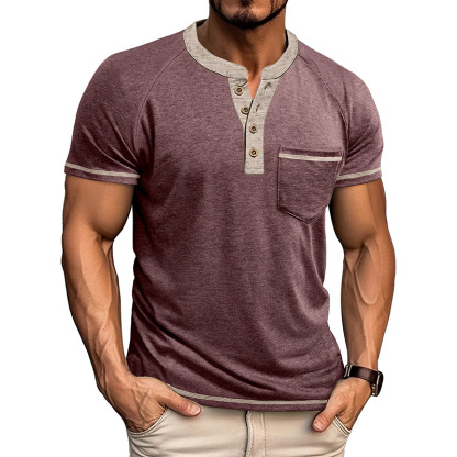 Men's Colorblock Short Sleeve Henley Shirt-retrostrom