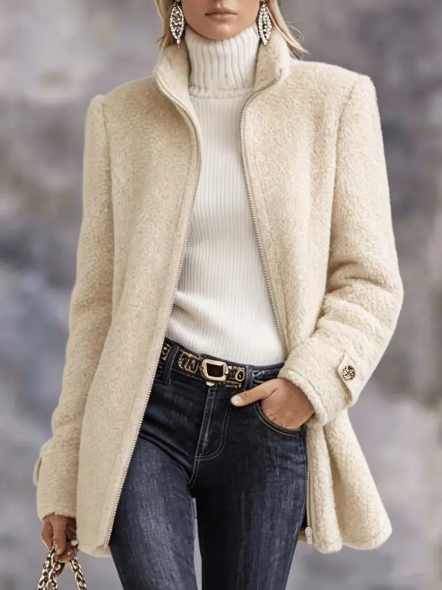 CLEARANCE SALE🔥 Casual Solid Color Long Sleeve High Neck Women'S Versatile Plush Coat-retrostrom