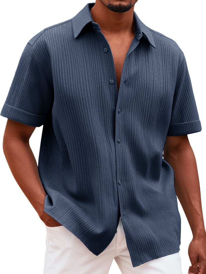 Men's Fashionable Casual Pitted Fabric Short-Sleeved Shirt-retrostrom