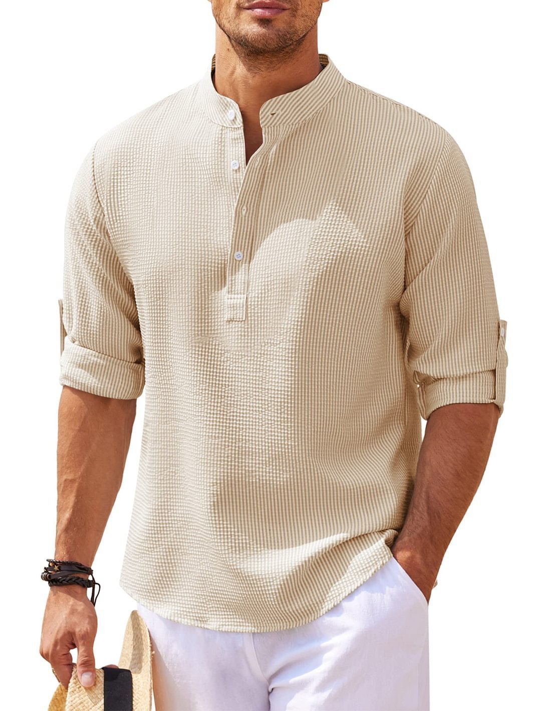 Men's Stand Collar Open Button Shirt Casual Shirt Tops-retrostrom