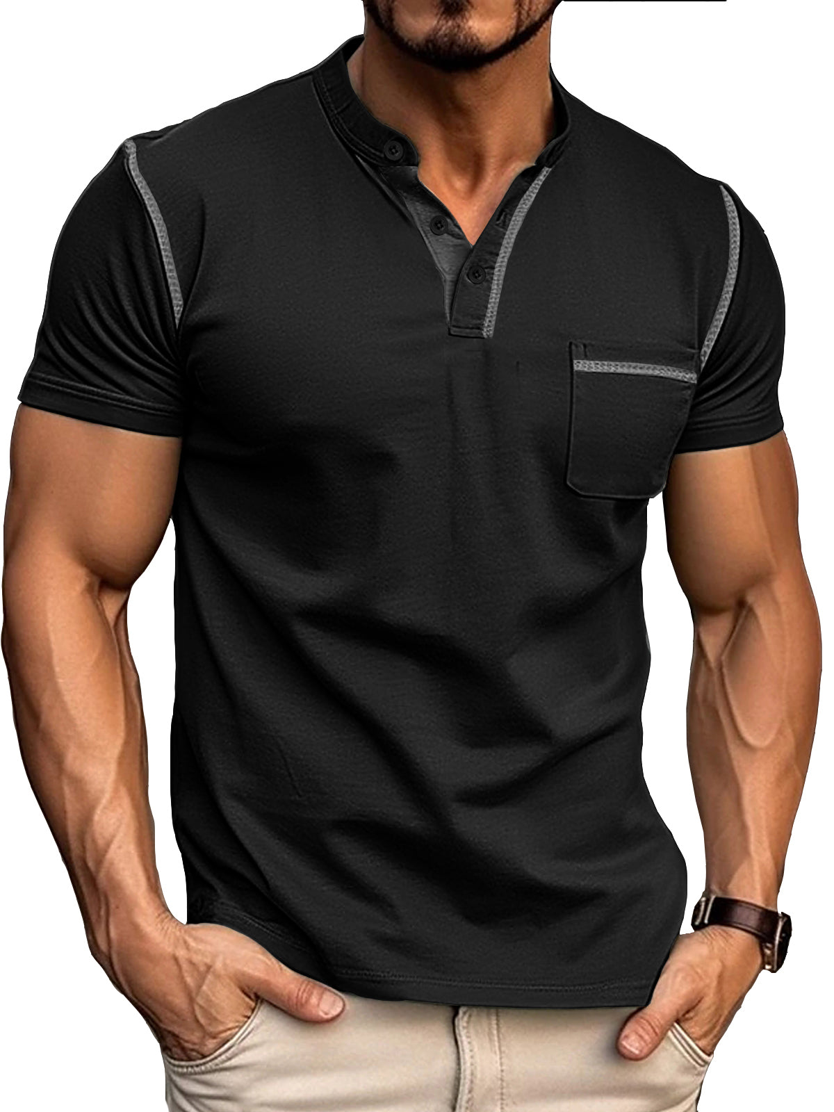 Men's Fashion Cotton Short Sleeve Henley Shirt-retrostrom