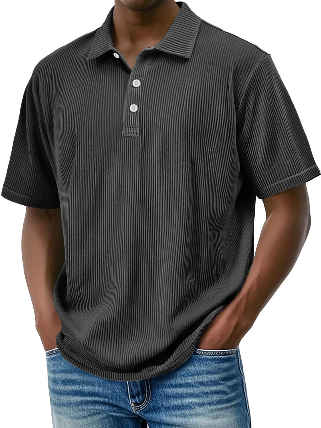 Men's Daily Lapel Ribbed Comfortable Short-sleeved Polo Shir-retrostrom