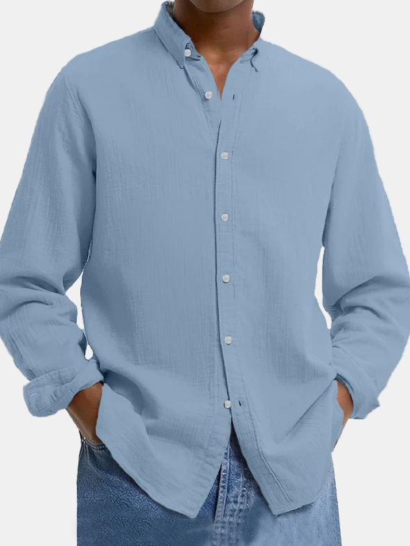 Men's Lapel Cotton And Linen Loose Casual Long-sleeved Shirt-retrostrom