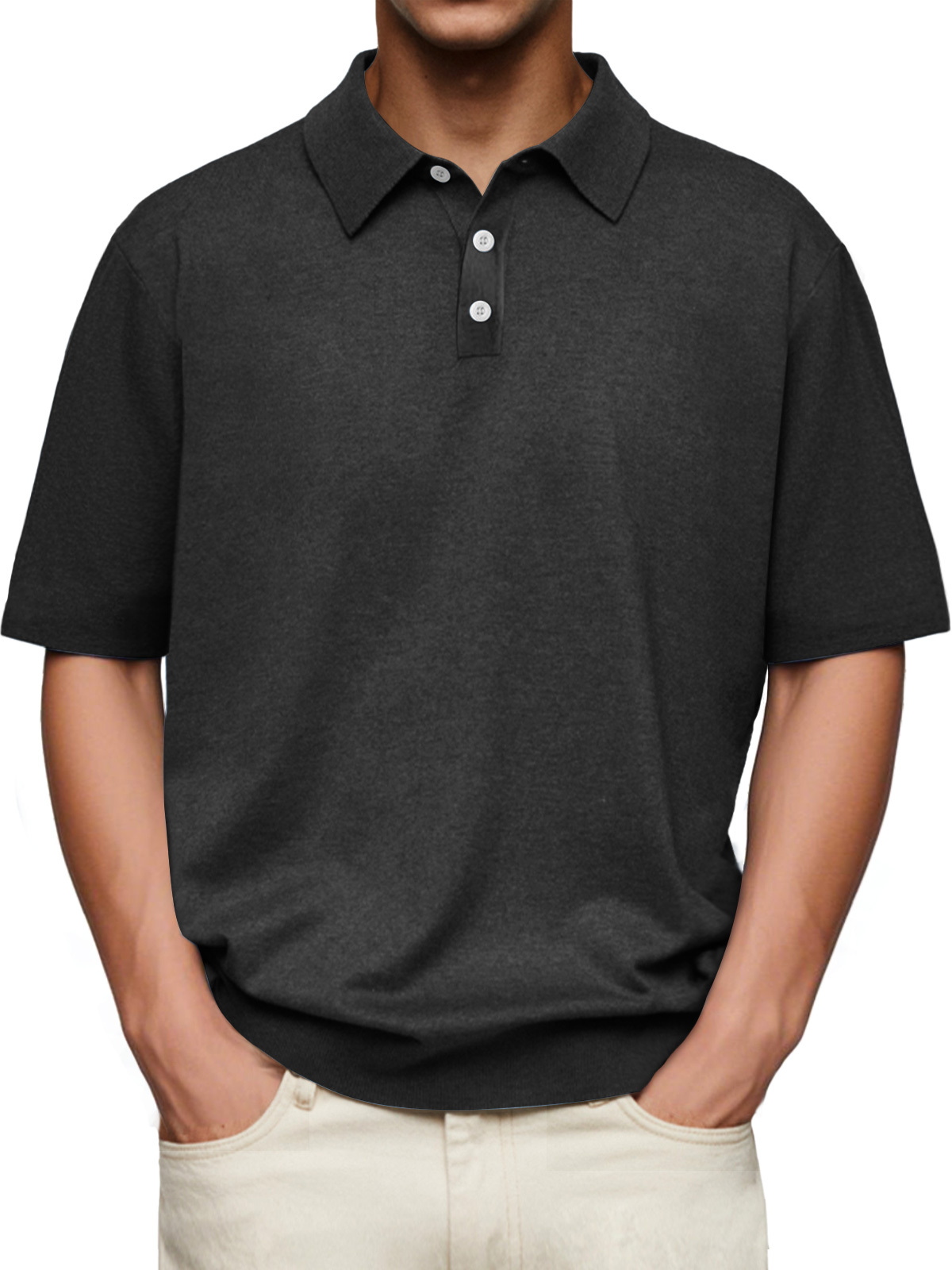 Men's Daily Lapel Button Casual Solid Color Comfortable Short-sleeved Polo Shirt-retrostrom