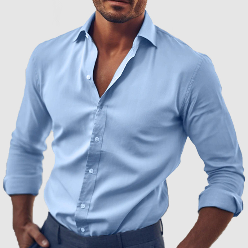 Men's Classic Solid Color Cotton Long Sleeve Shirt-retrostrom