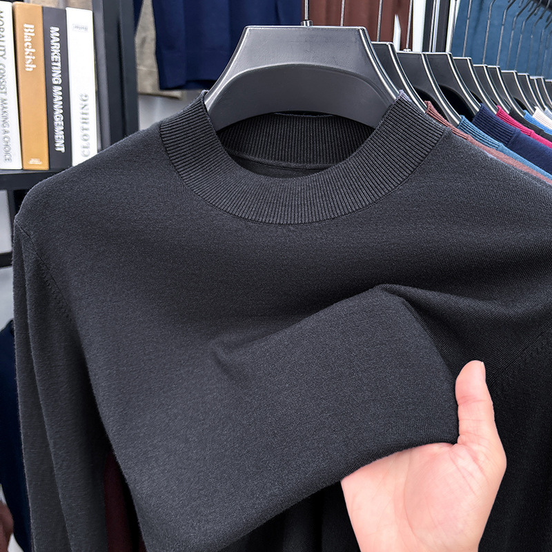 2025 Autumn and Winter Men's Stand Collar Cashmere Casual T-shirt-retrostrom
