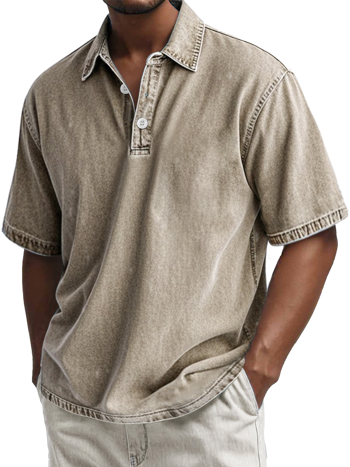 Men's Retro Cotton Washed Casual Lapel Short Sleeve POLO Shirt-retrostrom