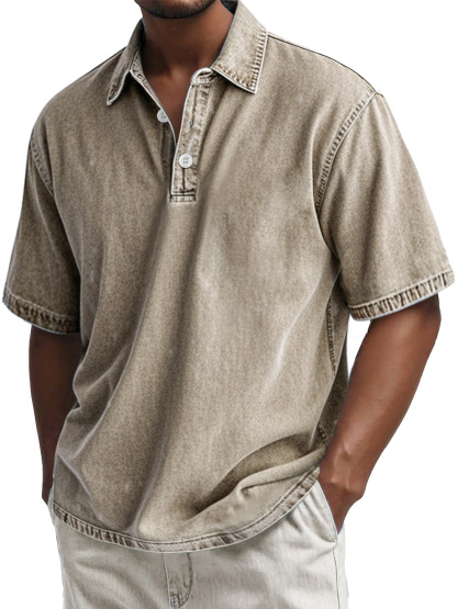 Men's Retro Cotton Washed Casual Lapel Short Sleeve POLO Shirt-retrostrom