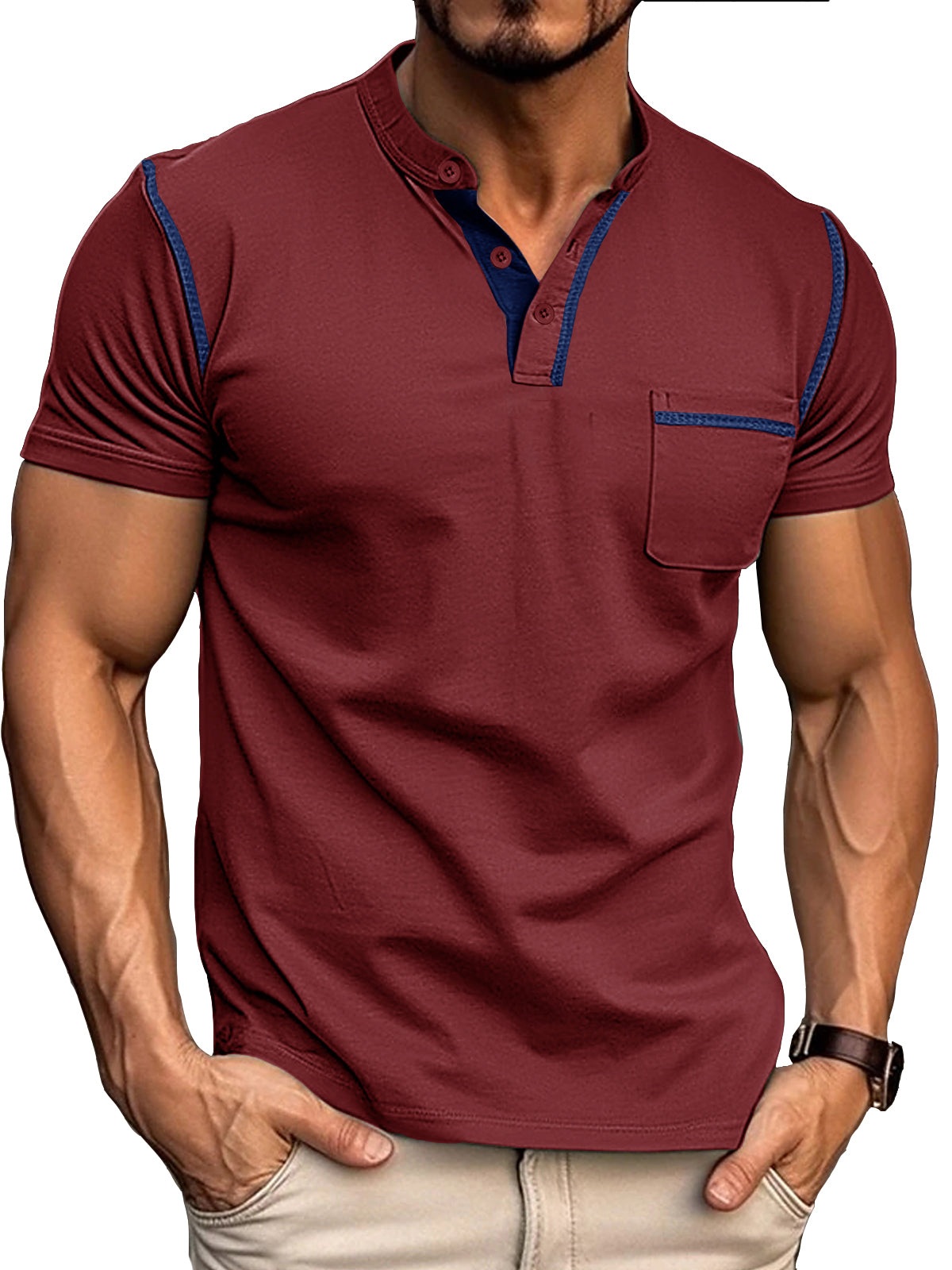 Men's Fashion Cotton Short Sleeve Henley Shirt-retrostrom
