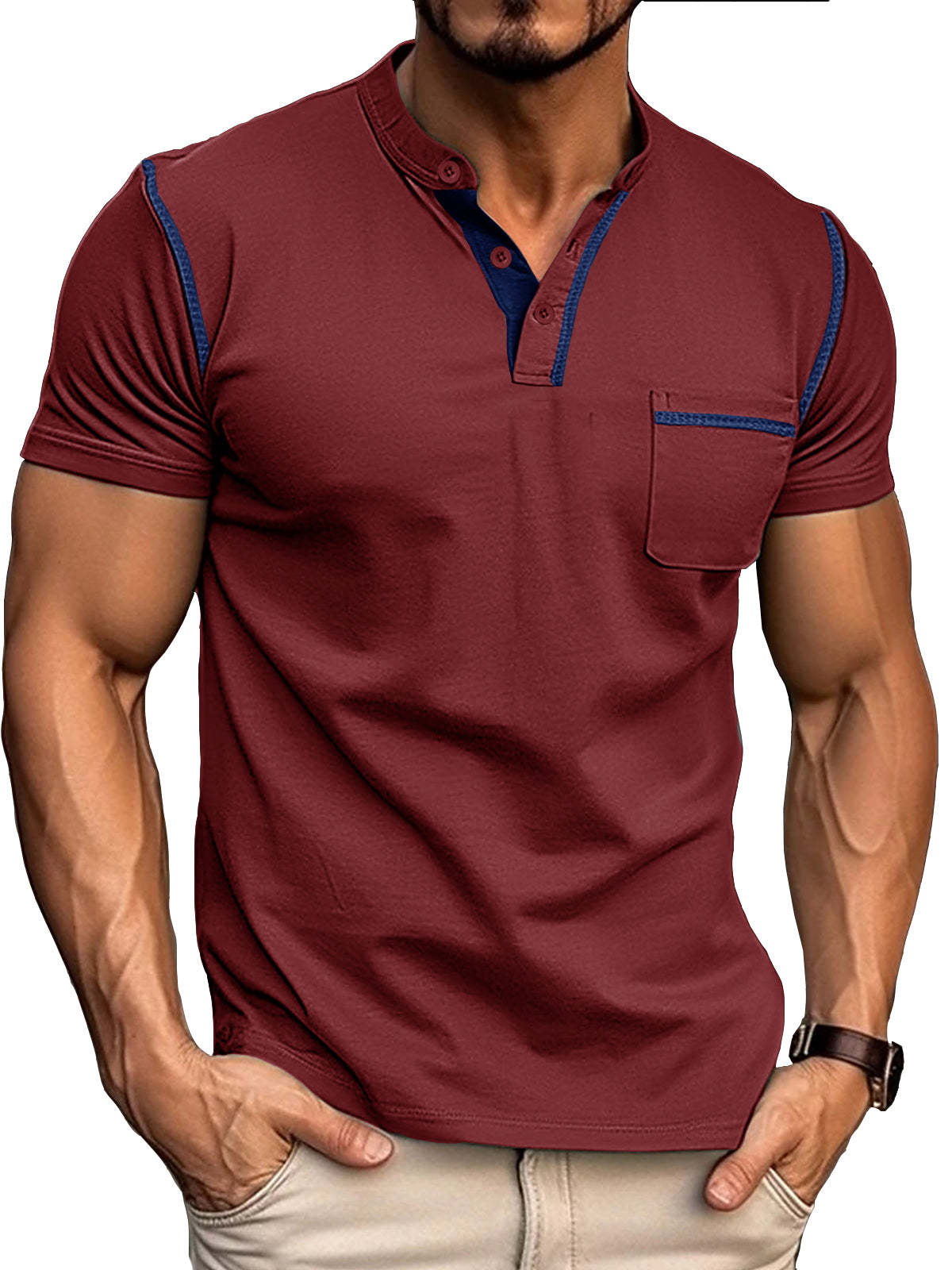 Men's Fashion Cotton Short Sleeve Henley Shirt-retrostrom