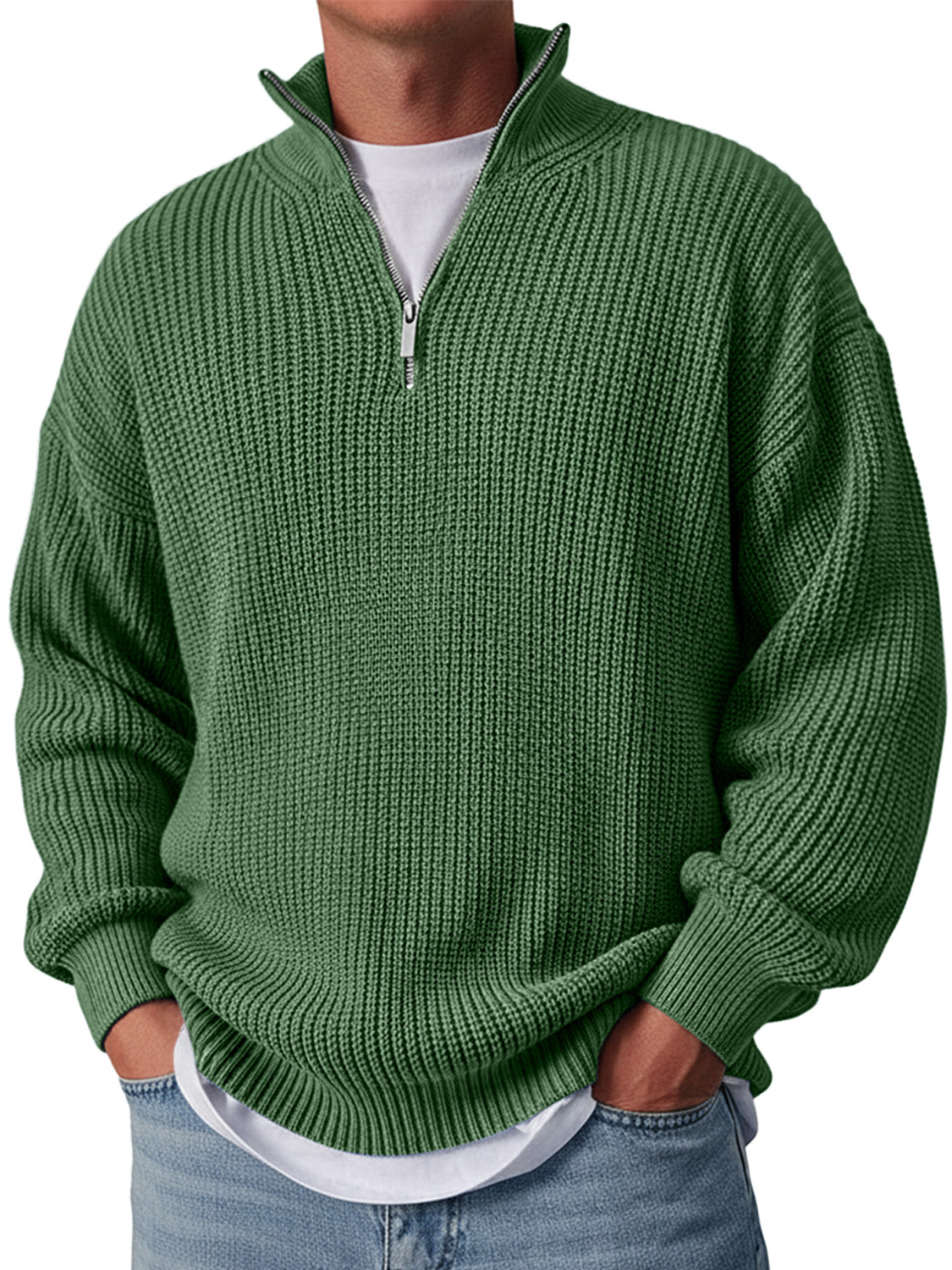 Men's Simple Casual Loose Stand Collar Zipper Solid Color Sweater-retrostrom