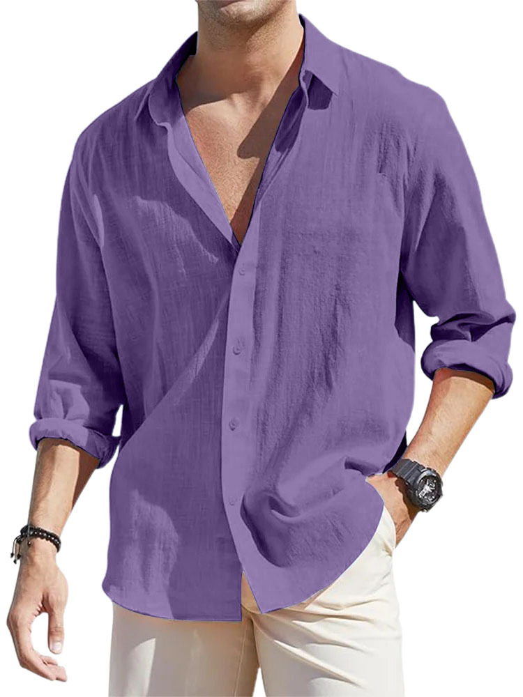 Men's Casual Loose Basic Cotton And Linen Long-sleeved Shirt-retrostrom