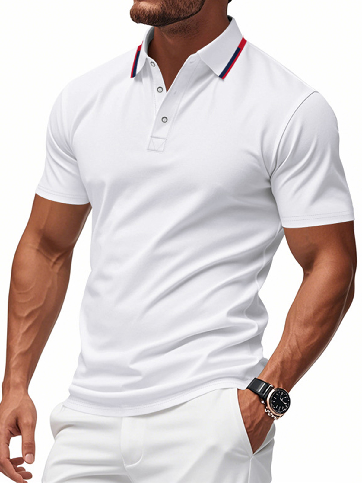 Men's Casual Contrast Color Design Quick-drying Short-sleeved Polo Shirt-retrostrom