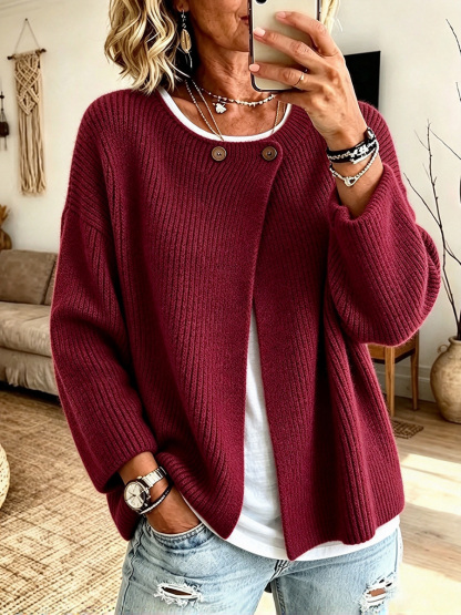 Women's Cozy Ribbed Knit Cardigan with Button Accents