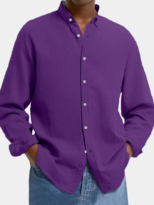 Men's Lapel Cotton And Linen Loose Casual Long-sleeved Shirt-retrostrom