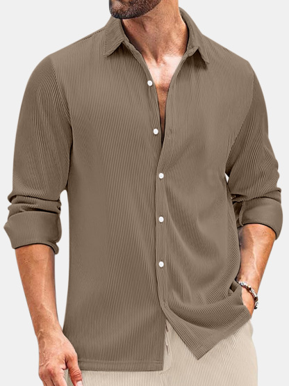 Men's Comfortable Solid Color Vertical Stripe Casual Long-sleeved Shirt-retrostrom
