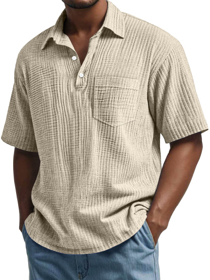 Men's Daily Pleated Casual Lapel Pocket Short Sleeve POLO Shirt-retrostrom