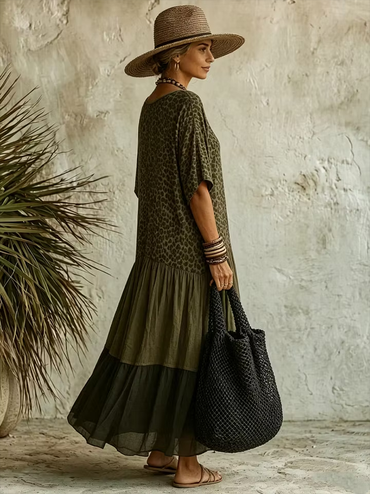 Casual Leopard Print Patchwork Chiffon and Cotton Dress-retrostrom