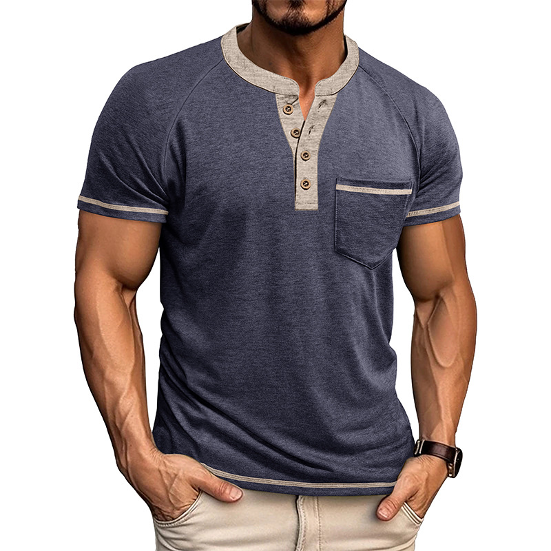 Men's Colorblock Short Sleeve Henley Shirt-retrostrom