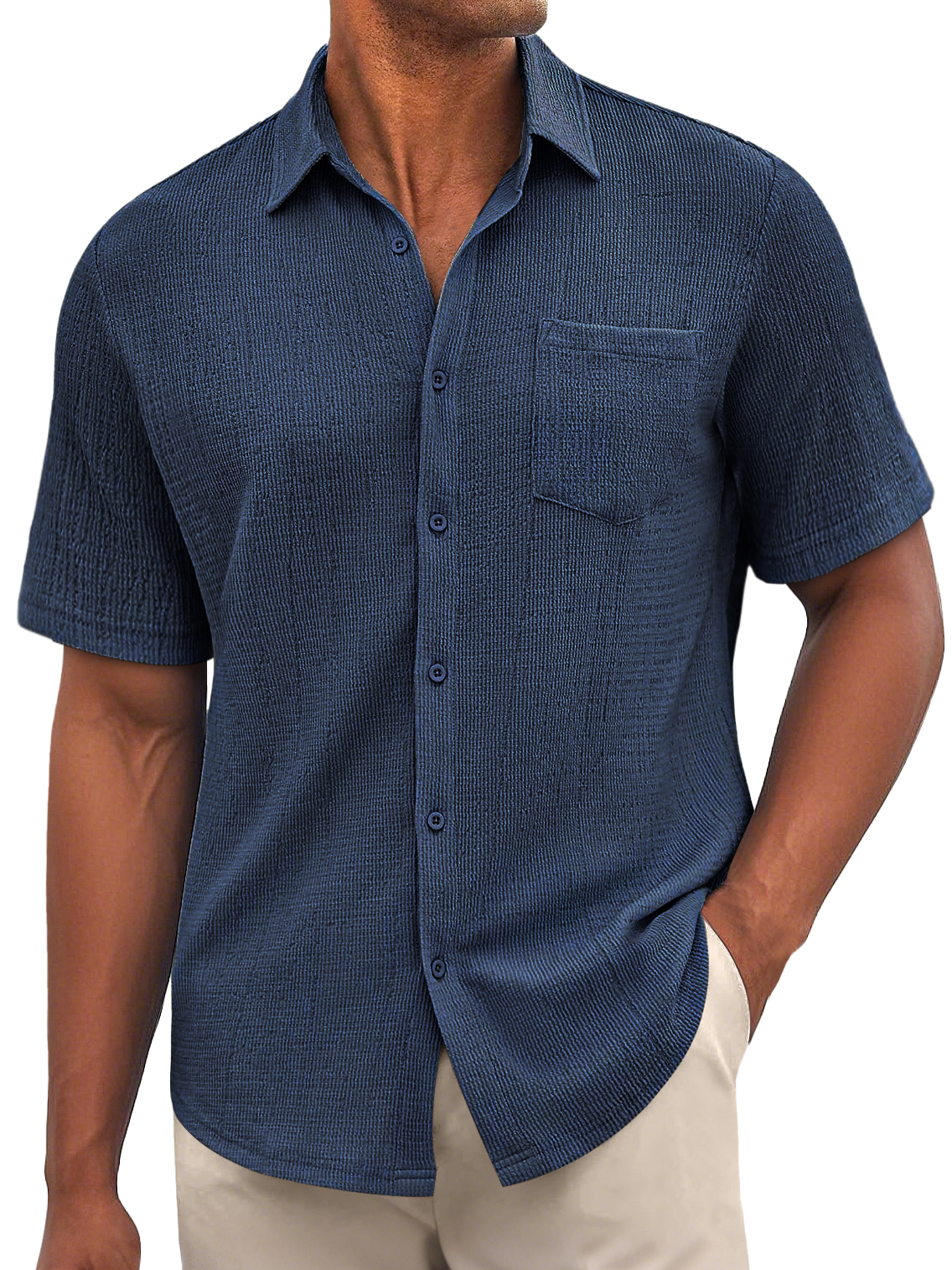 Men's Daily Bubble Wrinkle Casual Pocket Solid Color Short Sleeve Shirt-retrostrom