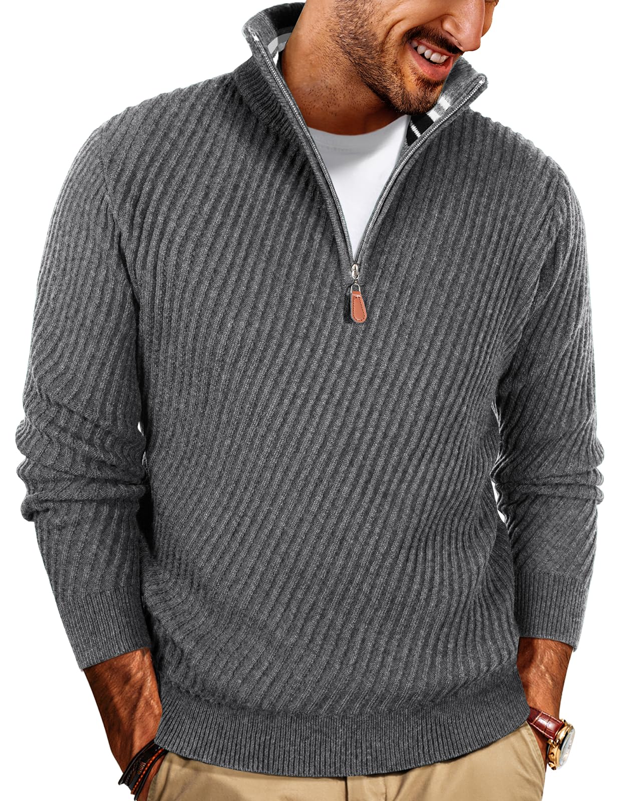 NEW🔥 Men's Zipper Pullover Sweater Casual Knit Sweater with Twill Texture-retrostrom