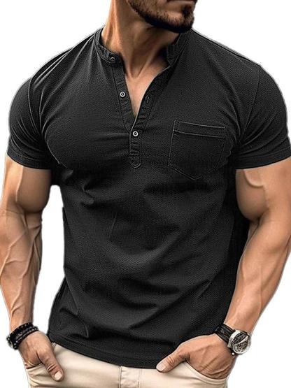 Men's Short Sleeve Henley Shirt Tee-retrostrom