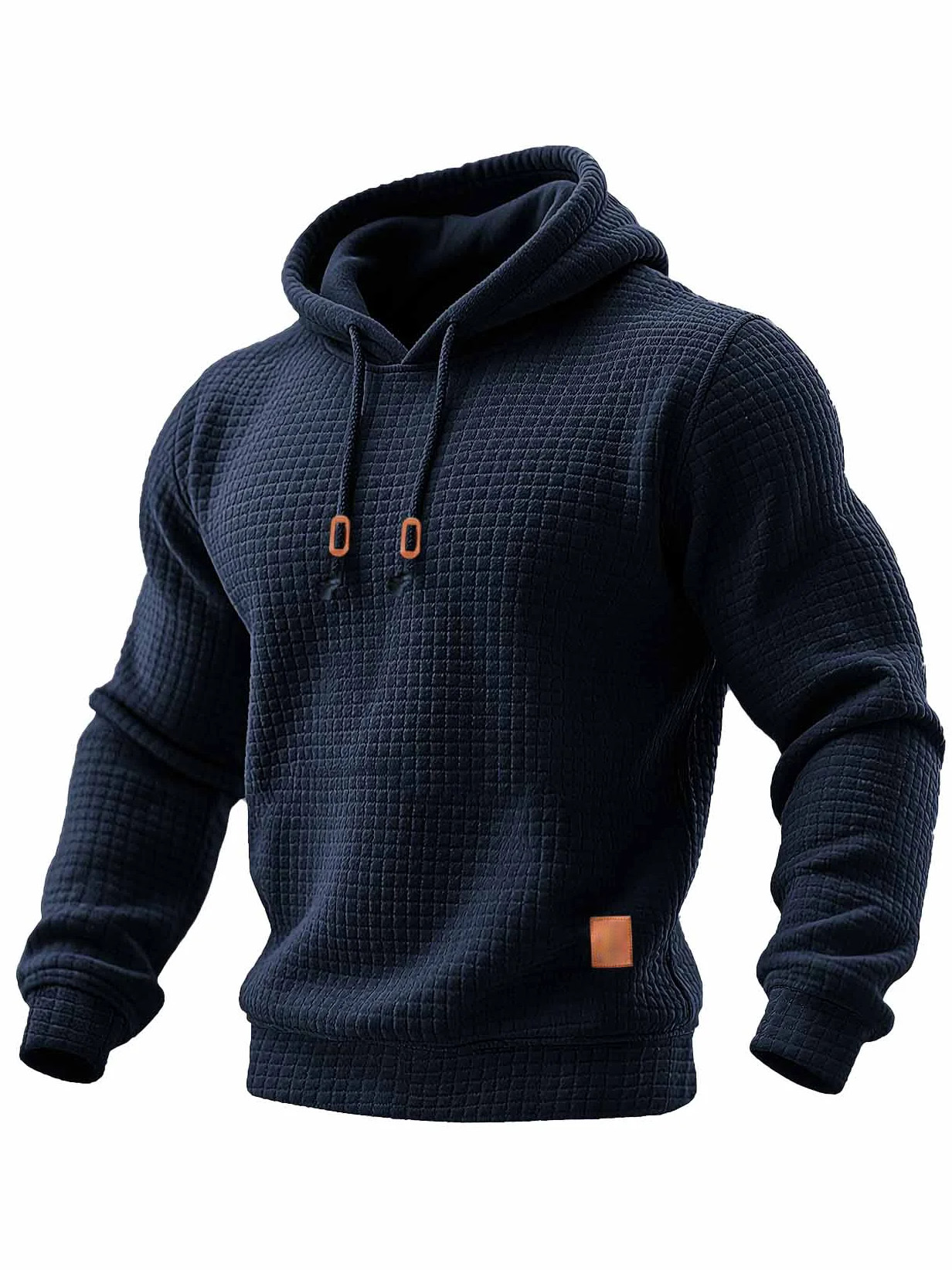 Men's Quilted Waffle Outdoor Solid Color Long-sleeved Everyday Top Hoodie-retrostrom