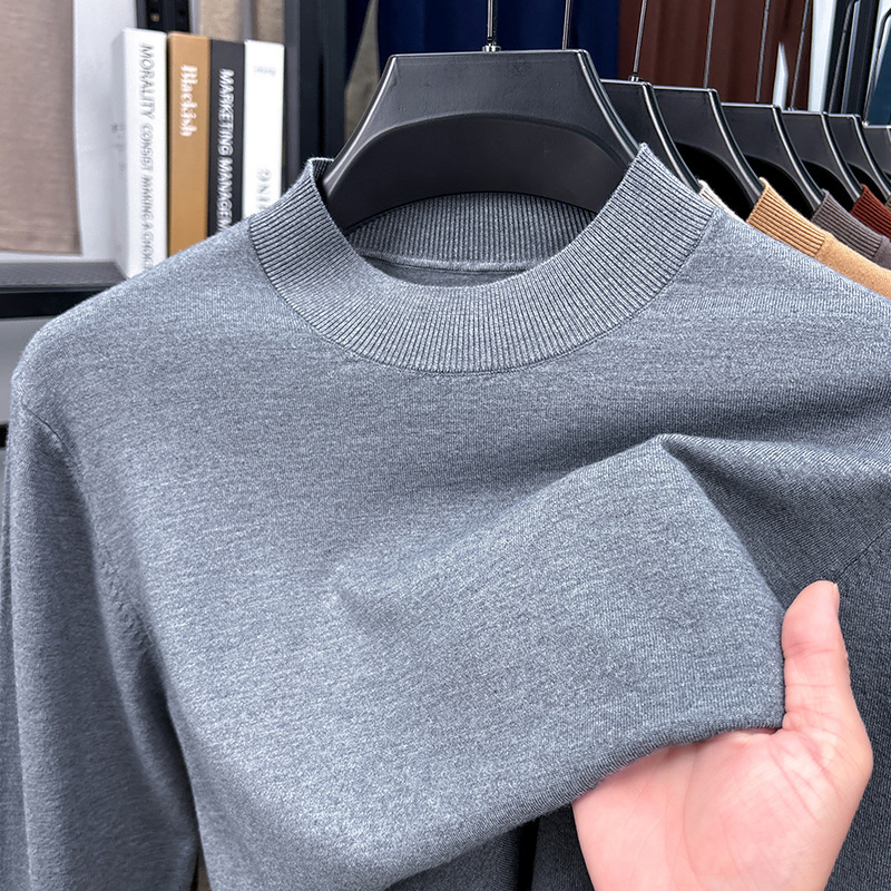 2025 Autumn and Winter Men's Stand Collar Cashmere Casual T-shirt-retrostrom