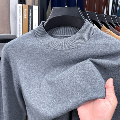 2025 Autumn and Winter Men's Stand Collar Cashmere Casual T-shirt-retrostrom